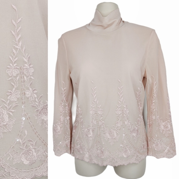 The Limited Tops - VTG The Limited Embroidered Gauze Mock Neck Top S